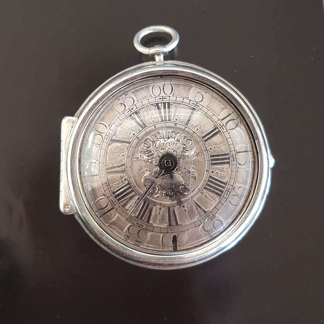 A large silver pair cased verge pocket watch by Peter Garon (sold out)