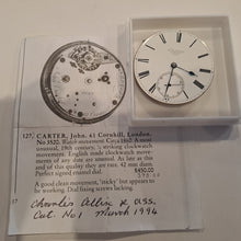 Load image into Gallery viewer, self striking pocket watch (quarter striking clockwatch) movement John Carter London circa 1860