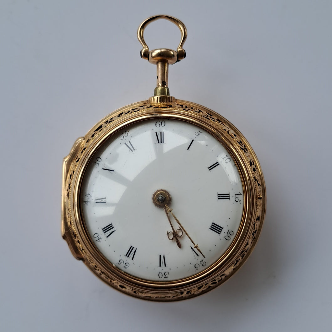 pair cased gold quarter repeating pocket watch by Burton London circa 1720 (sold)