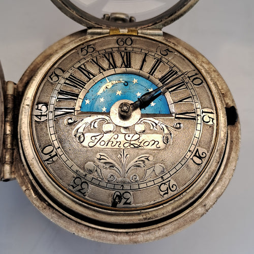 very fine silver pair cased sun and moon verge fusee pocket watch circa 1700 (sold)